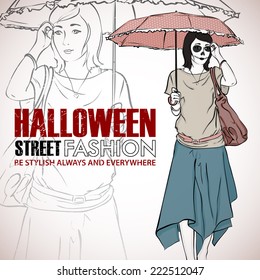 Halloween/Day of The Dead. Vector illustration with woman.
