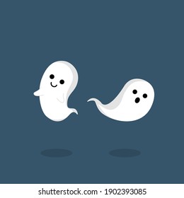 Halloween.Flying Ghost Spirit. Cute Ghosts Cartoon. Vector.