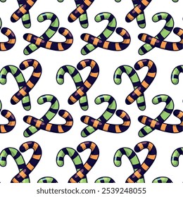 Halloween-inspired candy cane pattern with orange and green stripes Vector illustration