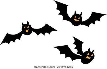 Ilustración vectorial inspirada en Halloween de murciélagos aislados sobre un fondo transparente.