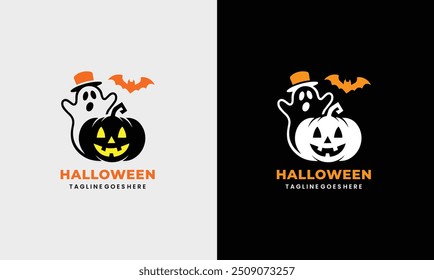 Halloween logo halloween icono feliz fiesta saludo logotipo diseño de cartón símbolo único muestra moderna Halloween divertida cara linda