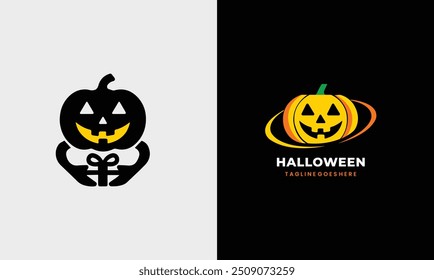 Halloween logo halloween icono feliz fiesta saludo logotipo diseño de cartón símbolo único muestra moderna Halloween divertida cara linda