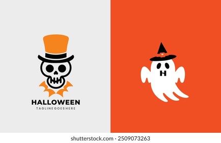 Halloween logo halloween icono feliz fiesta saludo logotipo diseño de cartón símbolo único muestra moderna Halloween divertida cara linda