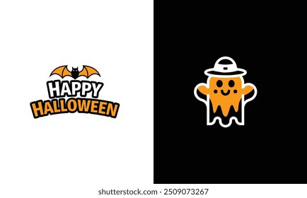 Halloween logo halloween icono feliz fiesta saludo logotipo diseño de cartón símbolo único muestra moderna Halloween divertida cara linda