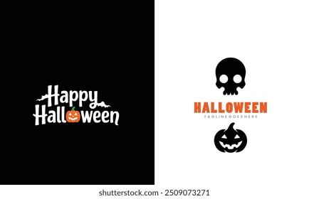 Halloween logo halloween icono feliz fiesta saludo logotipo diseño de cartón símbolo único muestra moderna Halloween divertida cara linda