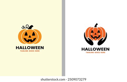 Halloween logo halloween icono feliz fiesta saludo logotipo diseño de cartón símbolo único muestra moderna Halloween divertida cara linda