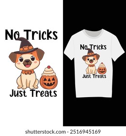 Halloween-no tricks just treats-typography- unique-T-Shirt Design