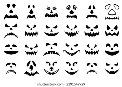 HalloweenPumpkin Face Clipart collection, Set of Scary face Halloween Element. Vector Collection of Spooky Halloween Ghost and Pumpkin Faces. 