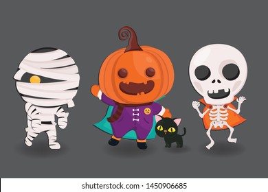 Halloween's cute character in monster costume. Ghost character design.