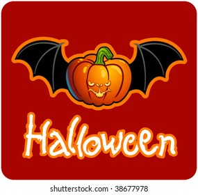 halloween's drawing - a pumpkin head of Jack-O-Lantern with bat's wings