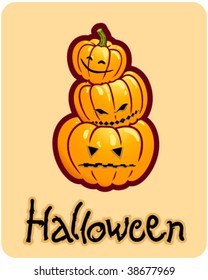 halloween's drawing - three pumpkin heads of jack-o-lantern
