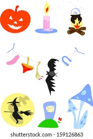 Halloween's pumpkin, bat, witch and moon for celebrate