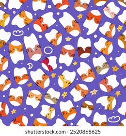 Halloweens vector seamless pattern with boo cat