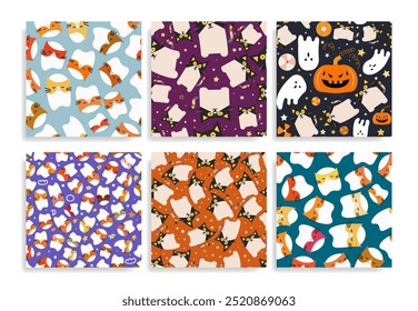 Halloweens vector seamless pattern set
