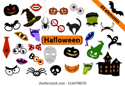 Halloween-set of 30 Design elements for party props. Photo Booth Props. Monster party printable and Masks Decorations