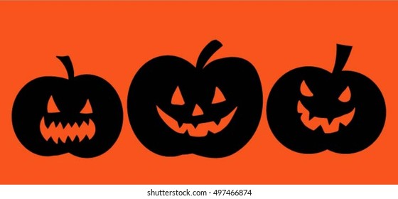 Halloween,set of pumpkins on orange background