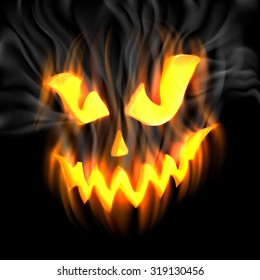 Halloween-terrible background with Jack-o-Lantern and smoke, and flames. EPS 10 contains transparency.