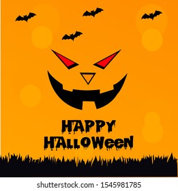 Halloween-themed background with pumpkin face in sky