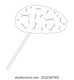 Halloween-themed coloring page featuring a brain-shaped candy on a stick. Great for spooky kids activities and Halloween fun.