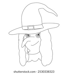Halloween-themed coloring page featuring a witch with a tall hat, perfect for kids to enjoy and color during the spooky season.