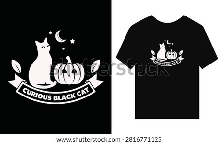 HalloweenThemed Curious Black Cat Graphic Design On TShirt