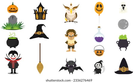 Halloween-themed decorative stickers in Halloween day for content online or web, banner and template , Flat cartoon flat style. illustration Vector EPS 10