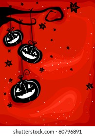 Halloween-themed Design Featuring Creepy Jack-o-lanterns Hanging From the Branch of a Dead Tree - Vector