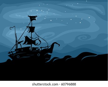 Halloween-Themed Design Featuring a Ghost Ship Sailing in the Dark Seas - Vector