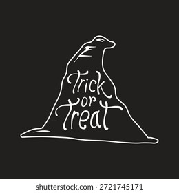 Desenho com tema de Halloween com um chapéu de bruxa com texto "Trick or Treat". Perfeito para decorações de Halloween, convites de festa ou artesanato assustador. Truque ou trate em um vetor de chapéu de bruxa negra.