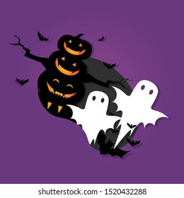 Halloween-themed illustrations, perfect for elements of Halloween, Halloween festivals and festivals with a scary theme, in which there is a collection of bats, ghosts and pumpkin illustrations are cr