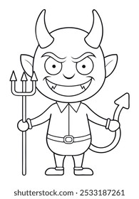 Halloween-themed printable devil sheet, featuring a cartoonish demon with horns and a trident