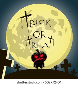 Halloween.trick or treat. pumpkin on a background of the moon. for postcards, poster.vektor  illustration