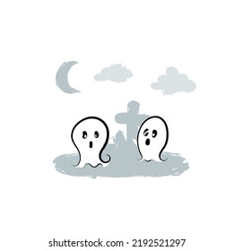 HalloweenTwo, ghost in line art, vector art illustration