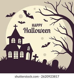 hallowen background, sacred background, old tree, spooky castle, witch and full moon