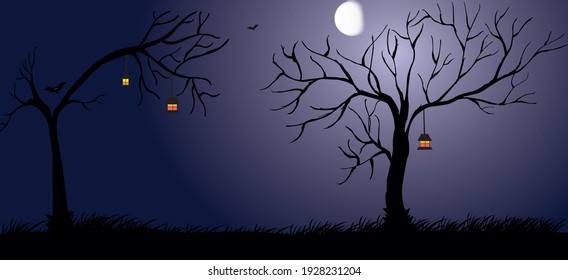 Hallowen Background, Scary background, flying bat, Tree