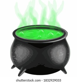 Hallowen With Cauldron Isolated on White