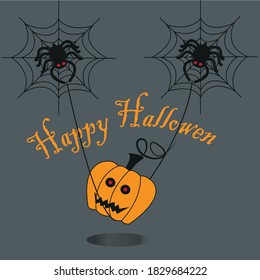 hallowen celebration with pumpkins and spiders