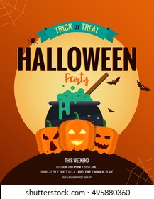 Hallowen Flyer template. Scary party invitation with Halloween motives. Vector Illustration