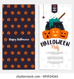 Hallowen Flyer template. Scary party invitation with Halloween motives. Vector Illustration