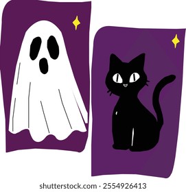 hallowen icon black cat and ghost