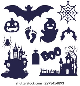 hallowen illustration vector design October,Halloween icons silhouettes. Halloween icons. Vintage texture effect. Happy Halloween. Vector