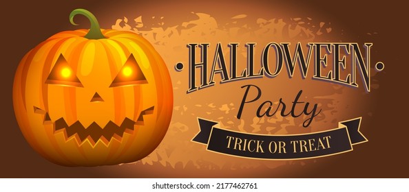 Hallowen party, trick or treat lettering, decorated greeting. Handwritten modern inscription. For autumn holiday design, invitation, banner, poster. Creative style of postcard with halloween symbols