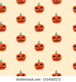 Hallowen pattern with angry pumpkin illustration background.