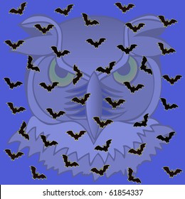 Hallowen pattern with flying bats and owl