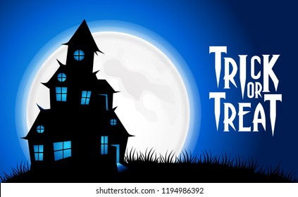 hallowen poster invitation template with scary silhouette house at the night with full moon can use for flyer brochure banner on social media or print media
