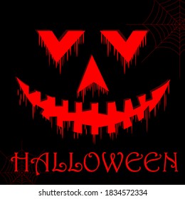 Hallowen pumpkin with red scary face 