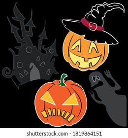 hallowen pumpkins, ghosts and haunted castle