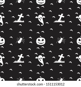 hallowen seamless pattern vector. Black and white design. Textile, cover, wrapping. Style model fashion