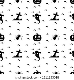 hallowen seamless pattern vector. Black and white design. Textile, cover, wrapping. Style model fashion