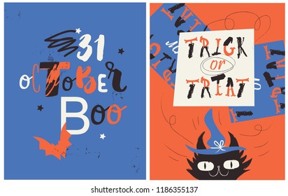 Hallowen typograhy set. Creative signs with illustrations. VECTOR. EPS 10.